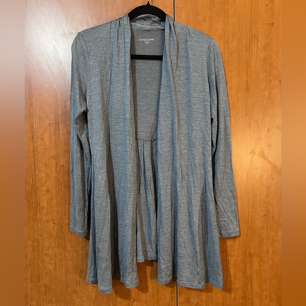 Eileen Fisher Open Cardigan, Silk Cotton, Soft Lightweight, Blue Gray Size SP